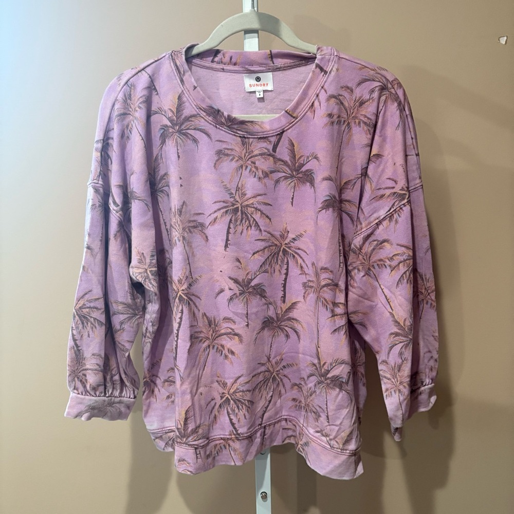 Sundry Lavender Palm Tree Sweatshirt Top M